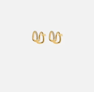 Elisabetta Franchi Bijoux^Earcuff in metallo con doppia anella logo e strass OroGiallo