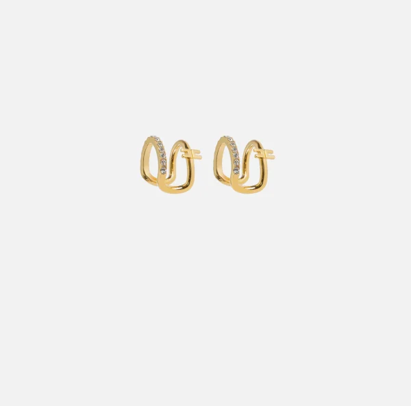 Elisabetta Franchi Bijoux^Earcuff in metallo con doppia anella logo e strass OroGiallo