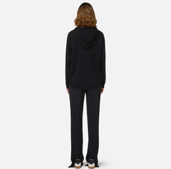 Elisabetta Franchi Maglieria E Felpe^Felpa con cappuccio in viscosa con bande logo Nero/Burro