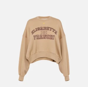 Elisabetta Franchi Maglieria E Felpe^Felpa cropped in cotone con logo college Camel