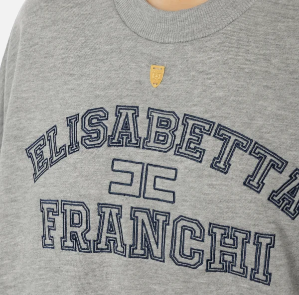 Elisabetta Franchi Maglieria E Felpe^Felpa cropped in cotone con logo college Grigiomelange