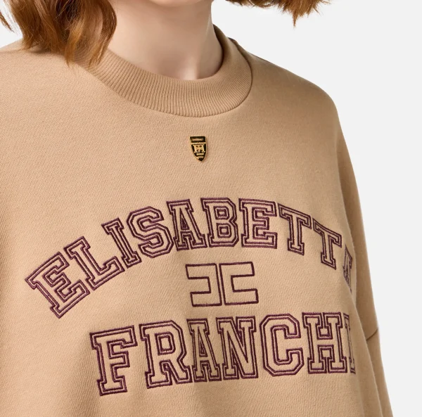 Elisabetta Franchi Maglieria E Felpe^Felpa cropped in cotone con logo college Camel