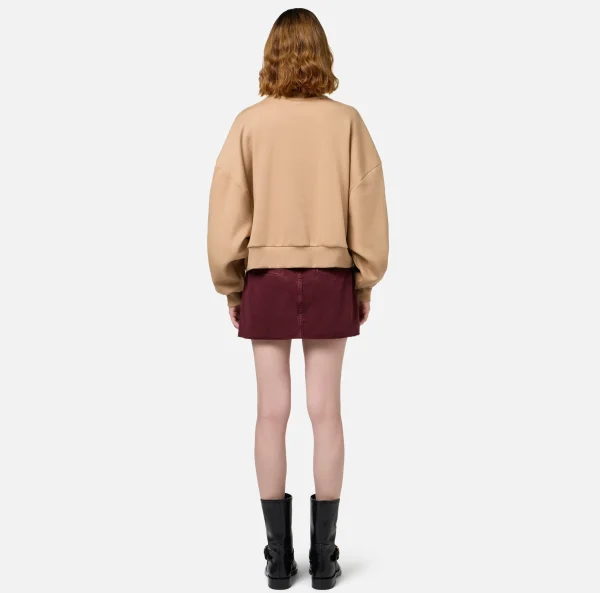 Elisabetta Franchi Maglieria E Felpe^Felpa cropped in cotone con logo college Camel