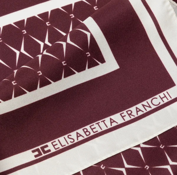Elisabetta Franchi Sciarpe^Foulard in seta con pattern rombo e logo RougeNoir/Burro