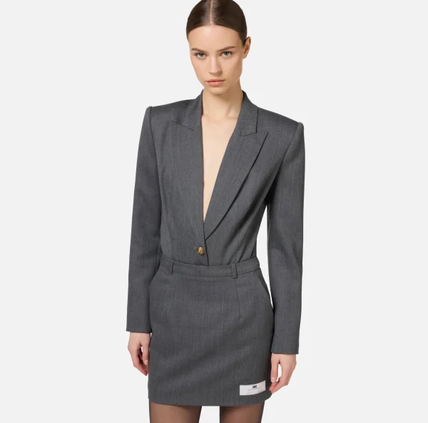 Elisabetta Franchi Giacche & Trench^Giacca a body in fresco lana SteelMelange