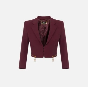 Elisabetta Franchi Giacche & Trench^Giacca cropped in crêpe stretch con zip RougeNoir
