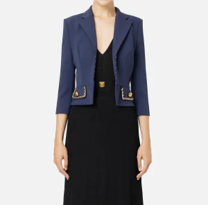 Elisabetta Franchi Tailleur | Giacche & Trench^Giacca cropped in crêpe stretch con catena Navy