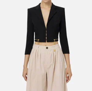 Elisabetta Franchi Giacche & Trench^Giacca cropped in crêpe stretch con zip Nero