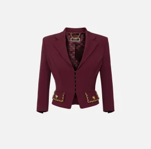 Elisabetta Franchi Tailleur | Giacche & Trench^Giacca cropped in crêpe stretch con catena RougeNoir