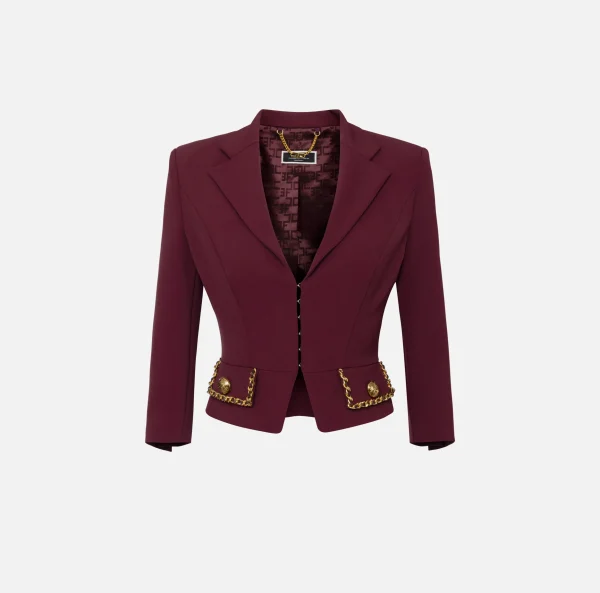Elisabetta Franchi Tailleur | Giacche & Trench^Giacca cropped in crêpe stretch con catena RougeNoir