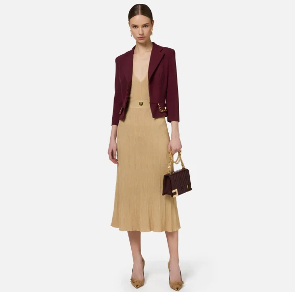 Elisabetta Franchi Tailleur | Giacche & Trench^Giacca cropped in crêpe stretch con catena RougeNoir