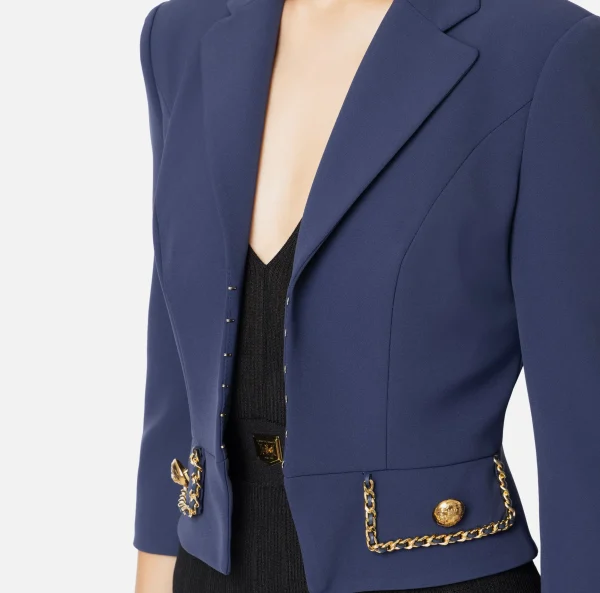 Elisabetta Franchi Tailleur | Giacche & Trench^Giacca cropped in crêpe stretch con catena Navy