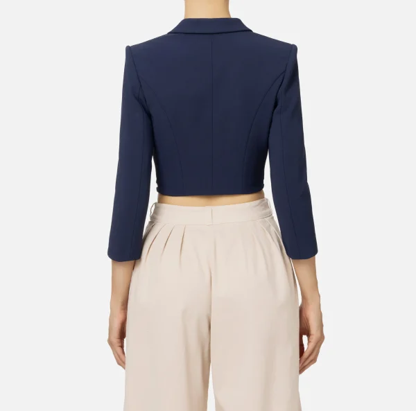 Elisabetta Franchi Giacche & Trench^Giacca cropped in crêpe stretch con zip Navy