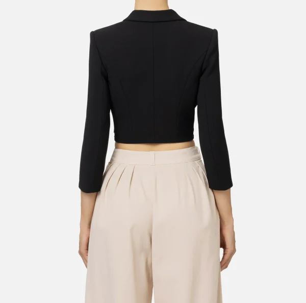 Elisabetta Franchi Giacche & Trench^Giacca cropped in crêpe stretch con zip Nero