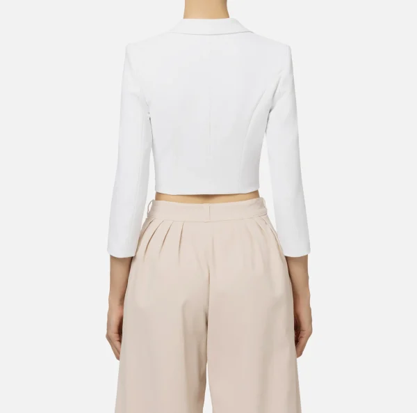 Elisabetta Franchi Giacche & Trench^Giacca cropped in crêpe stretch con zip Avorio