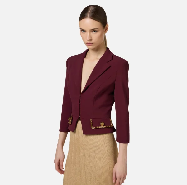 Elisabetta Franchi Tailleur | Giacche & Trench^Giacca cropped in crêpe stretch con catena RougeNoir