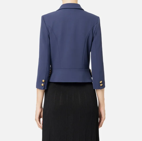 Elisabetta Franchi Tailleur | Giacche & Trench^Giacca cropped in crêpe stretch con catena Navy