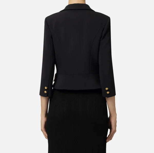 Elisabetta Franchi Tailleur | Giacche & Trench^Giacca cropped in crêpe stretch con catena Nero