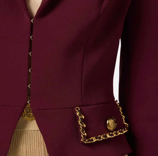 Elisabetta Franchi Tailleur | Giacche & Trench^Giacca cropped in crêpe stretch con catena RougeNoir