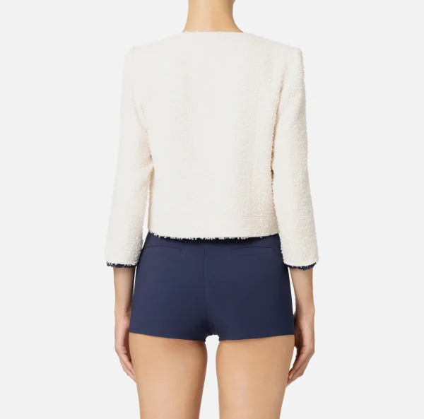 Elisabetta Franchi Giacche & Trench^Giacca cropped in tweed con tasche Burro/Navy