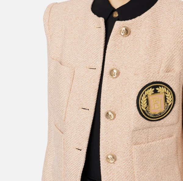 Elisabetta Franchi Giacche & Trench^Giacca cropped in tweed laminato con tasche PeachRose