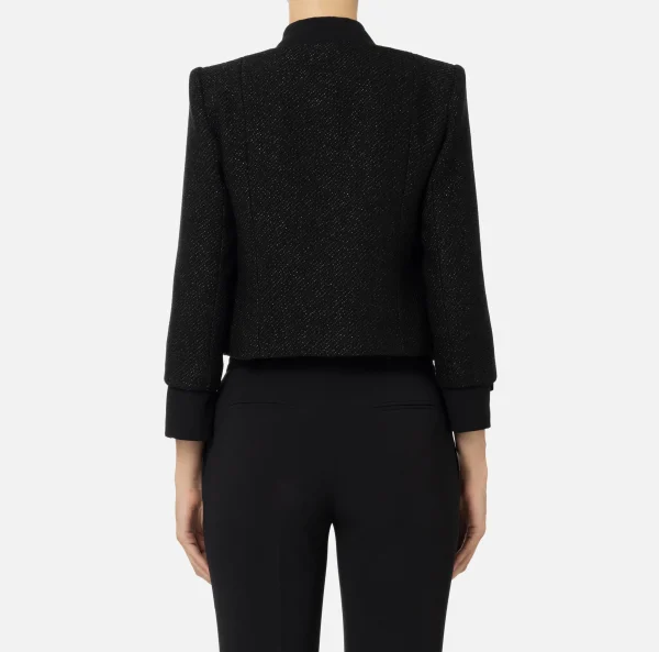 Elisabetta Franchi Giacche & Trench^Giacca cropped in tweed laminato con tasche Nero