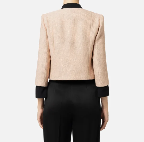 Elisabetta Franchi Giacche & Trench^Giacca cropped in tweed laminato con tasche PeachRose