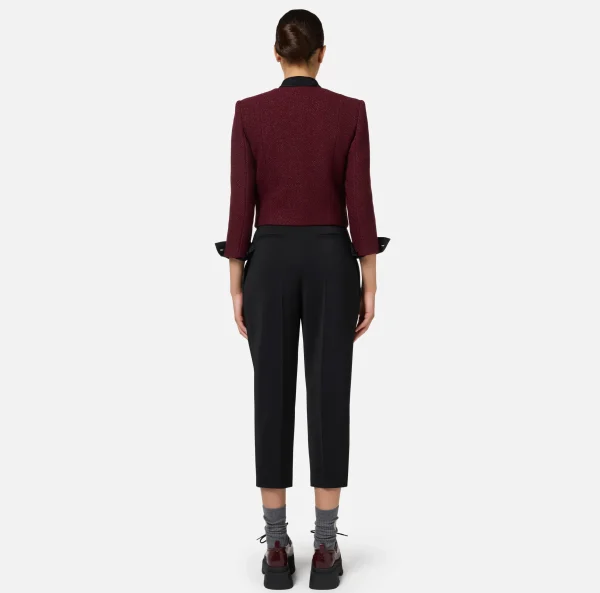 Elisabetta Franchi Giacche & Trench^Giacca cropped in tweed laminato con tasche RougeNoir