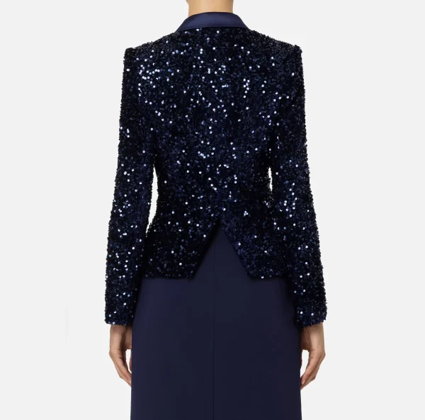 Elisabetta Franchi Tailleur | Giacche & Trench^Giacca doppiopetto in ciniglia ricamata con pailettes Navy