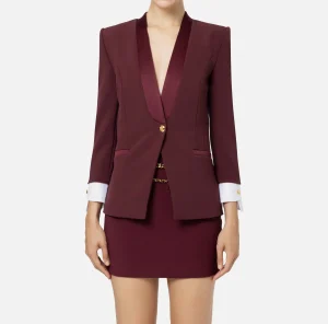 Elisabetta Franchi Tailleur | Giacche & Trench^Giacca doppiopetto in crêpe stretch con polsi in cotone RougeNoir