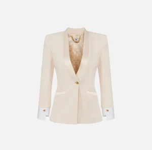 Elisabetta Franchi Tailleur | Giacche & Trench^Giacca doppiopetto in crêpe stretch con polsi in cotone Burro