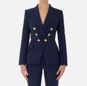 Elisabetta Franchi Tailleur | Giacche & Trench^Giacca doppiopetto in crêpe stretch con ricamo Navy