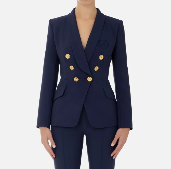 Elisabetta Franchi Tailleur | Giacche & Trench^Giacca doppiopetto in crêpe stretch con ricamo Navy
