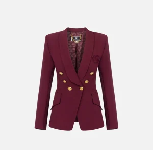 Elisabetta Franchi Tailleur | Giacche & Trench^Giacca doppiopetto in crêpe stretch con ricamo RougeNoir