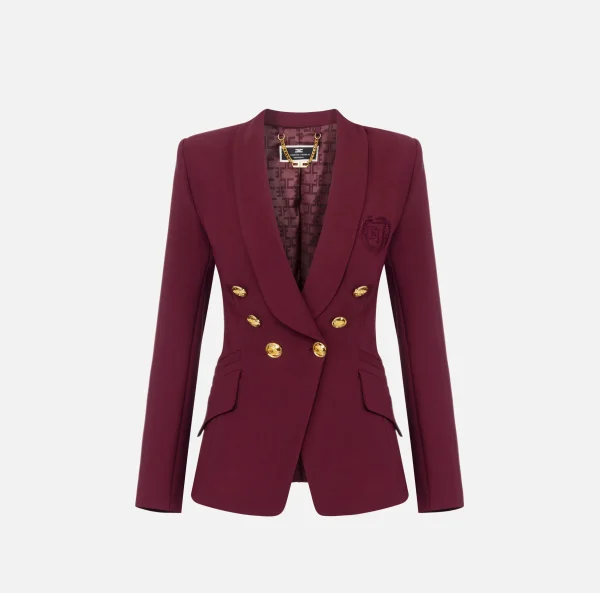 Elisabetta Franchi Tailleur | Giacche & Trench^Giacca doppiopetto in crêpe stretch con ricamo RougeNoir