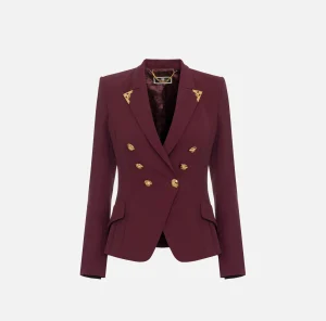 Elisabetta Franchi Tailleur | Giacche & Trench^Giacca doppiopetto in crêpe stretch con puntali RougeNoir