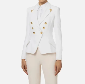 Elisabetta Franchi Tailleur | Giacche & Trench^Giacca doppiopetto in crêpe stretch con puntali Avorio