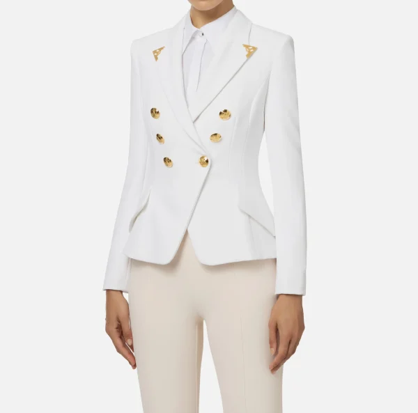 Elisabetta Franchi Tailleur | Giacche & Trench^Giacca doppiopetto in crêpe stretch con puntali Avorio