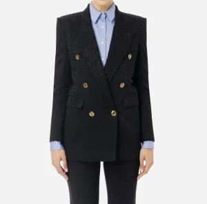 Elisabetta Franchi Tailleur | Giacche & Trench^Giacca doppiopetto in crêpe jaquard lettering Nero