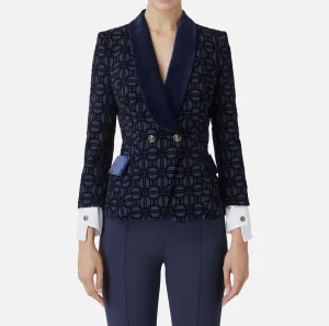 Elisabetta Franchi Tailleur | Giacche & Trench^Giacca doppiopetto in crêpe flock Navy