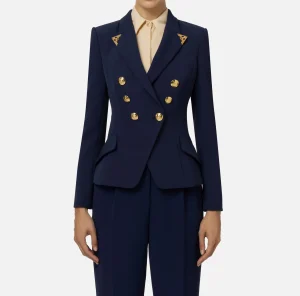 Elisabetta Franchi Tailleur | Giacche & Trench^Giacca doppiopetto in crêpe stretch con puntali Navy
