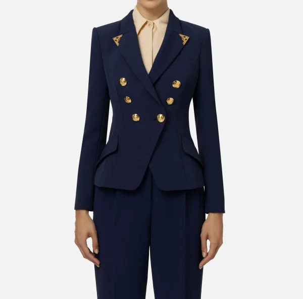 Elisabetta Franchi Tailleur | Giacche & Trench^Giacca doppiopetto in crêpe stretch con puntali Navy