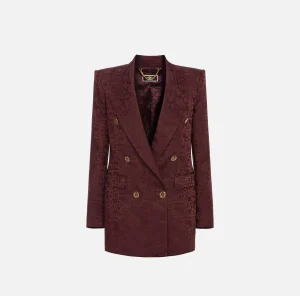 Elisabetta Franchi Tailleur | Giacche & Trench^Giacca doppiopetto in crêpe jaquard lettering RougeNoir