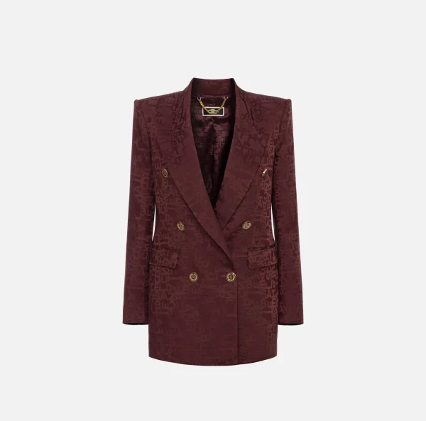 Elisabetta Franchi Tailleur | Giacche & Trench^Giacca doppiopetto in crêpe jaquard lettering RougeNoir