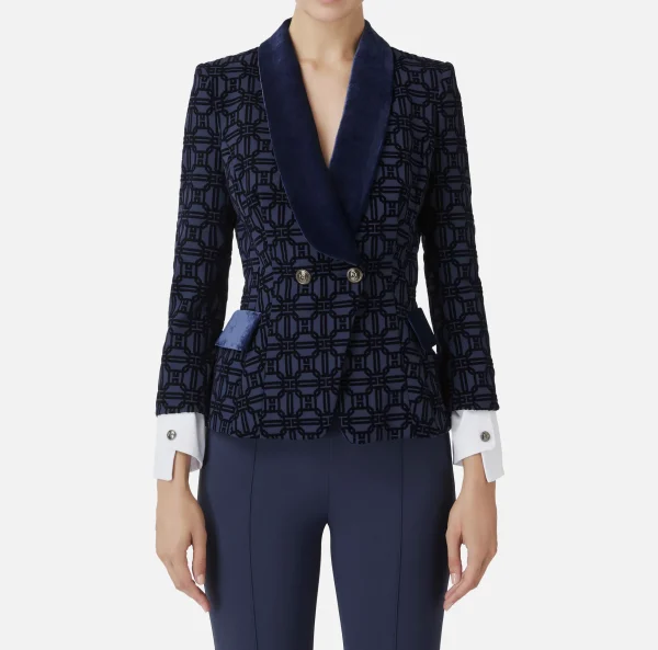 Elisabetta Franchi Tailleur | Giacche & Trench^Giacca doppiopetto in crêpe flock Navy