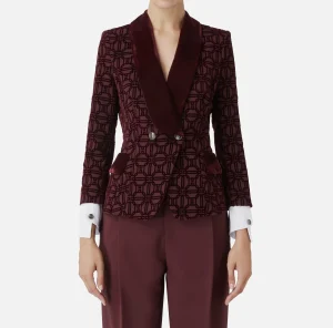 Elisabetta Franchi Tailleur | Giacche & Trench^Giacca doppiopetto in crêpe flock RougeNoir