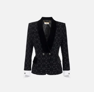 Elisabetta Franchi Tailleur | Giacche & Trench^Giacca doppiopetto in crêpe flock Nero