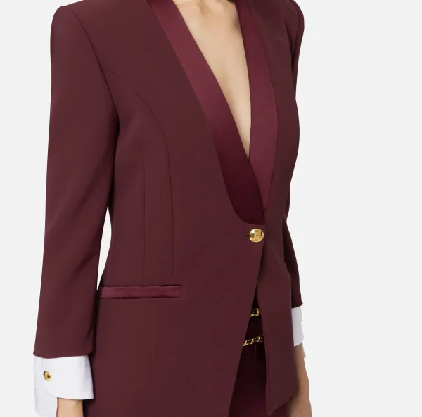 Elisabetta Franchi Tailleur | Giacche & Trench^Giacca doppiopetto in crêpe stretch con polsi in cotone RougeNoir