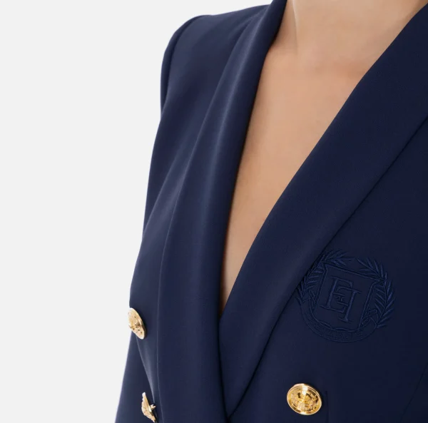 Elisabetta Franchi Tailleur | Giacche & Trench^Giacca doppiopetto in crêpe stretch con ricamo Navy