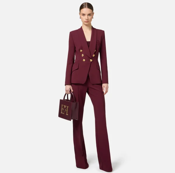 Elisabetta Franchi Tailleur | Giacche & Trench^Giacca doppiopetto in crêpe stretch con ricamo RougeNoir